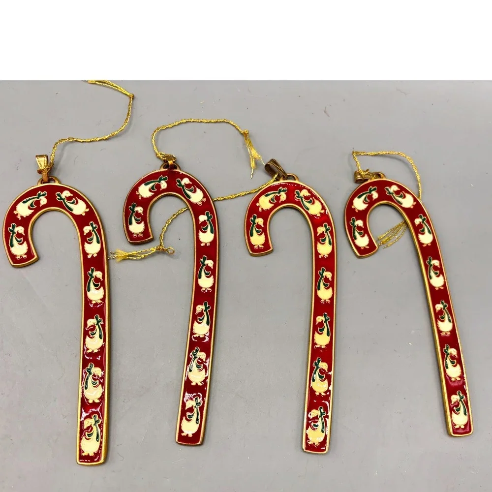 Vtg 1991 Wallace Silversmiths Christmas Goose Candy Cane‎ Ornaments 4 Pc Cottage